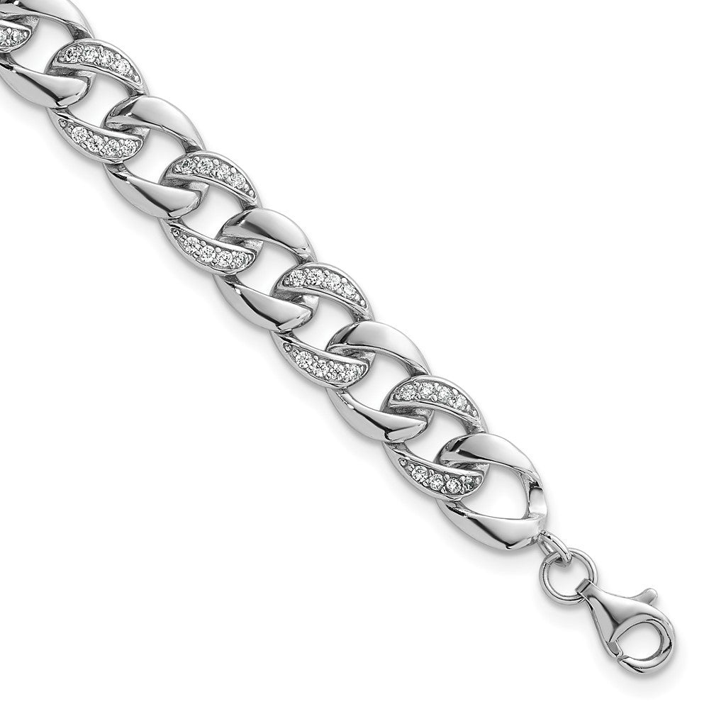Sterling Silver CZ 8.00mm Curb Link 7" with 1.5" Extension Bracelet