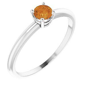 Sterling Silver 4 mm Round Natural Citrine Youth Engagement Ring