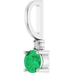 14k White Gold Lab-Grown Emerald & .015 CT Natural Diamond Charm Pendant