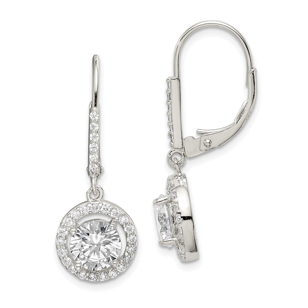 Sterling Silver Rhodium-plated Polished Leverback Cubic Zirconia Earrings
