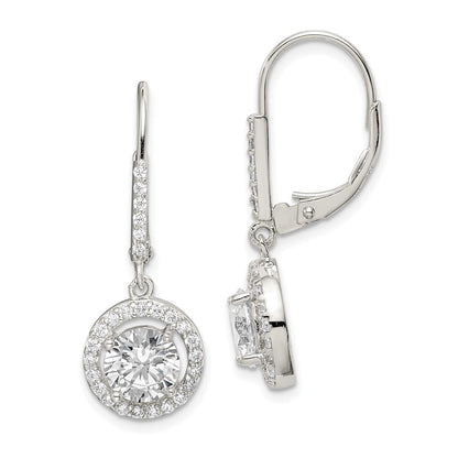 Sterling Silver Rhodium-plated Polished Leverback Cubic Zirconia Earrings