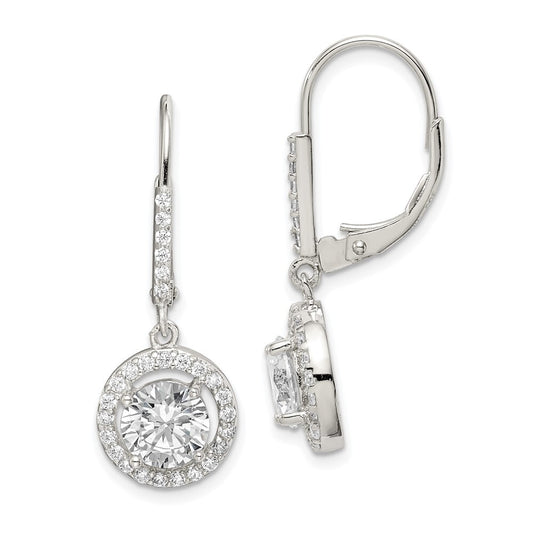 Sterling Silver Rhodium-plated Polished Leverback Cubic Zirconia Earrings