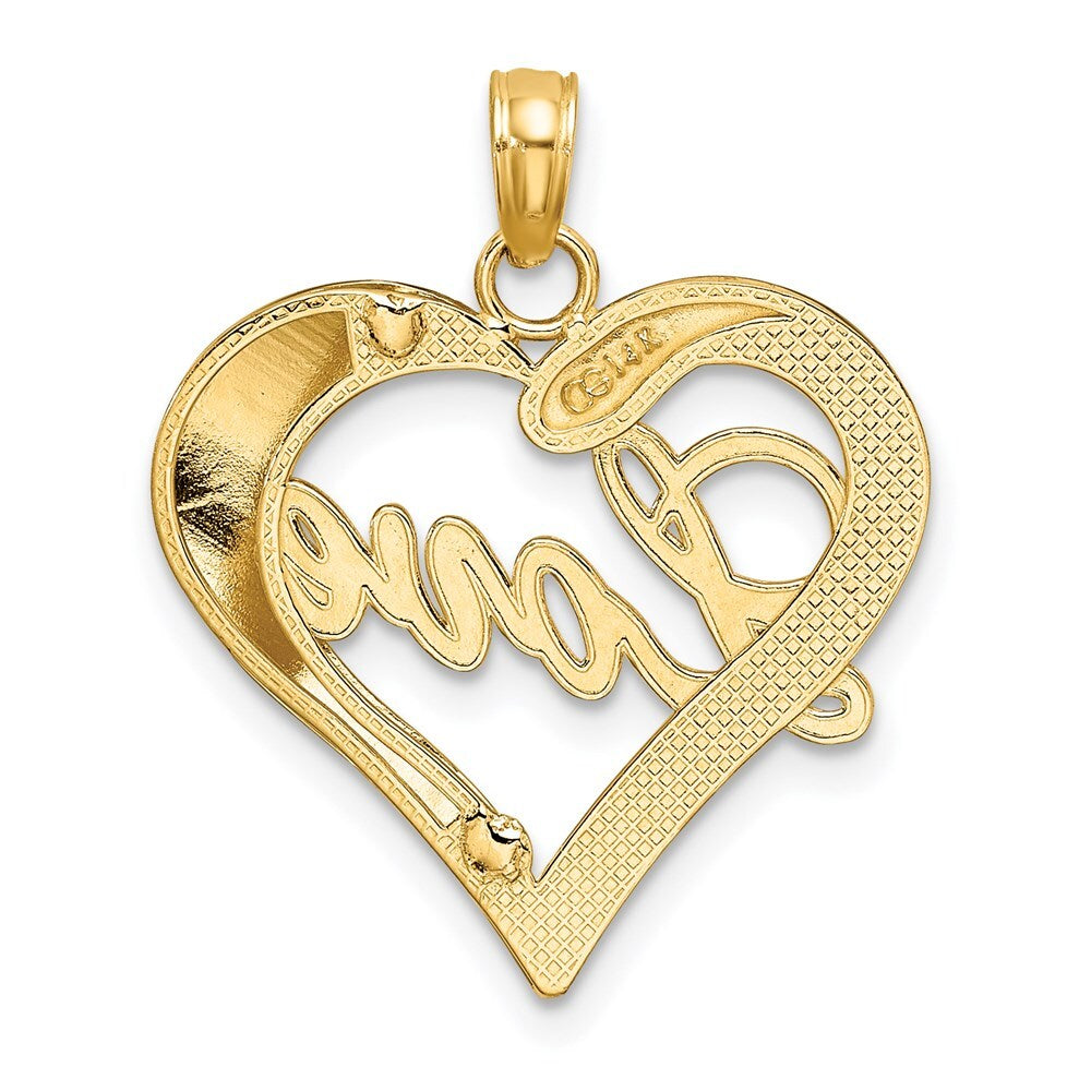 14k Yellow Gold with White Rhodium Heart Diamond-cut LOVE Charm Pendant