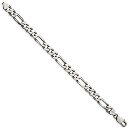 Sterling Silver Antiqued 7.75mm Figaro Chain Bracelet