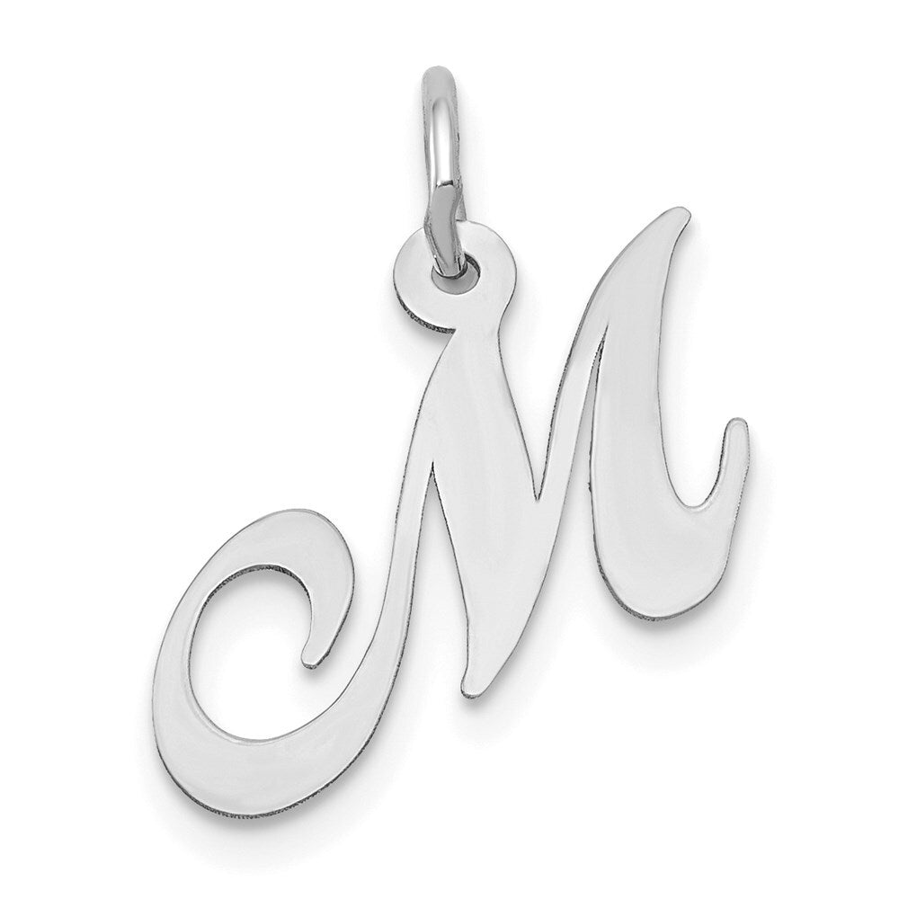 14k White Gold Small Fancy Script Letter M Initial Charm Pendant for Women