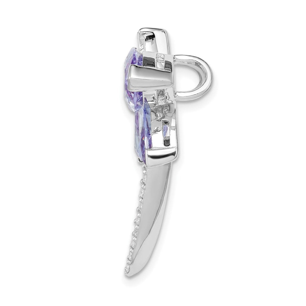 Sterling Silver Rhodium-plated Lavender Cubic Zirconia Dragonfly Slide