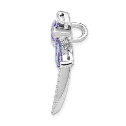 Sterling Silver Rhodium-plated Lavender Cubic Zirconia Dragonfly Slide