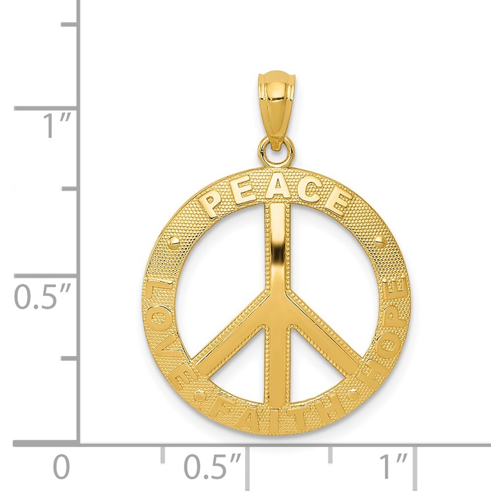 14k Yellow Gold PEACE LOVE FAITH HOPE Peace Sign Pendant for Women