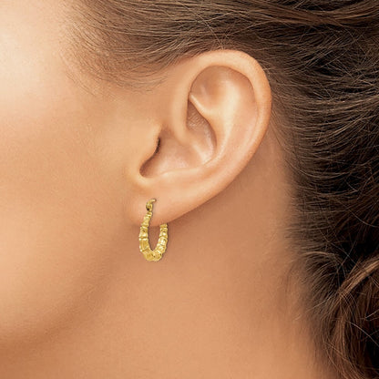 14k Yellow Gold Polished Bamboo Design Hollow Hoop Earrings Gift for Women