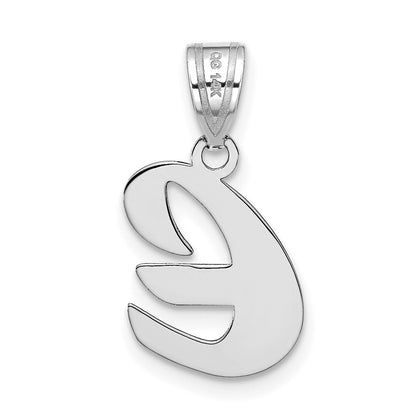 14k White Gold Polished Script Letter E Initial Pendant for Women