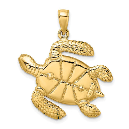 14k Yellow Gold 3-D Green Enamel Large Sea Turtle Charm