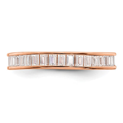 Sterling Silver Polished Rose-tone Channel Set CZ Band Size 7