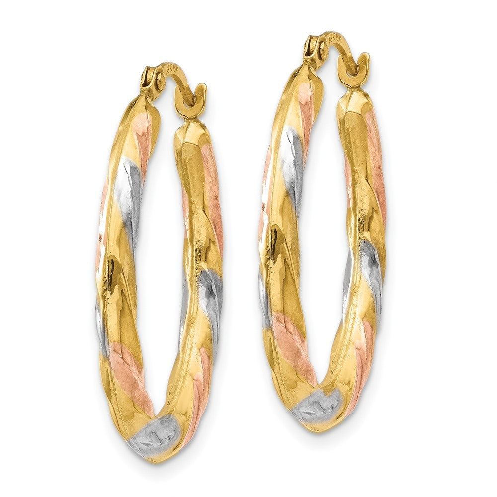 14k Yellow Gold & White & Rose Rhodium Oval Hollow Scallop Hoop Earrings