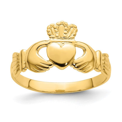 14K Yellow Gold Polished Claddagh Ring  Size 7