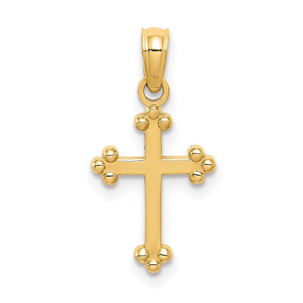 14k Yellow Gold Budded Cross Charm Pendant for Women