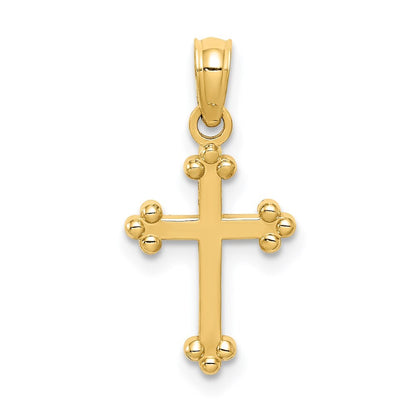 14k Yellow Gold Budded Cross Charm Pendant for Women