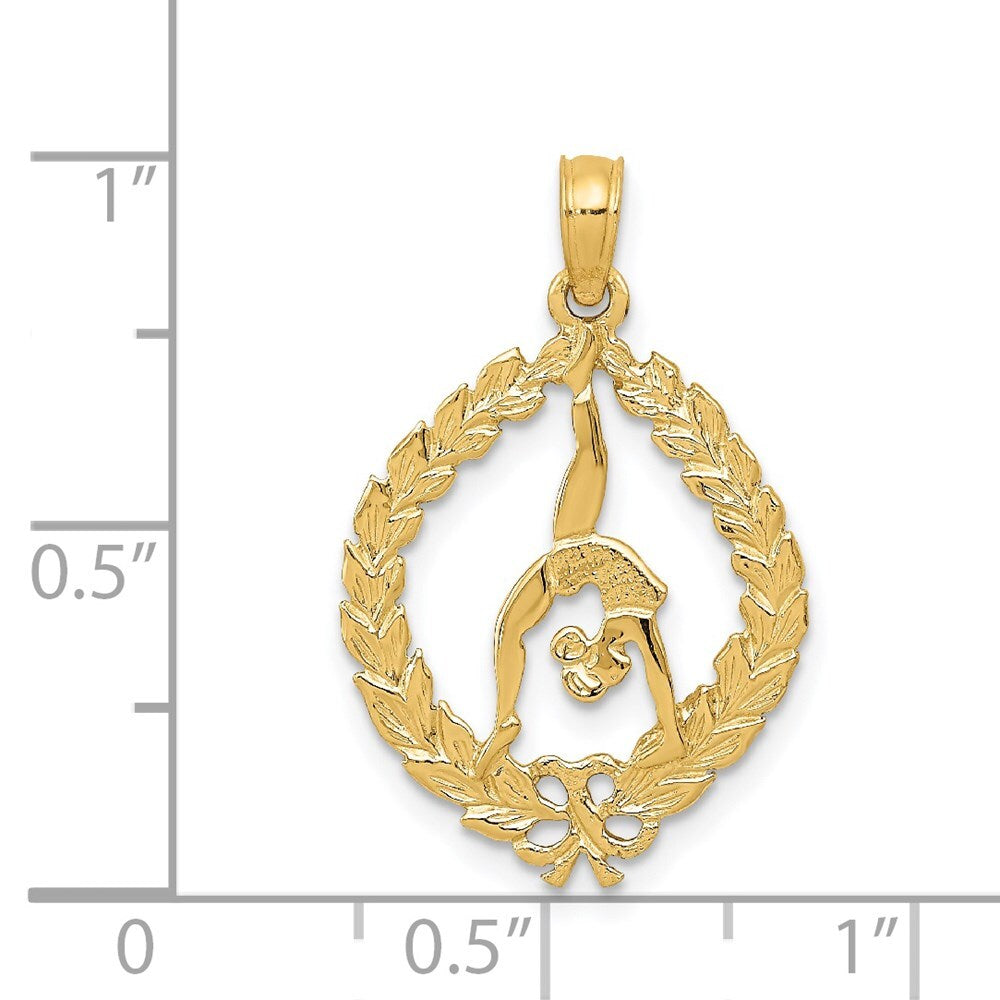 14k Yellow Gold Solid Polished Framed Gymnast Pendant for Women