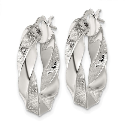 Sterling Silver Polished Greek Key 5mm Twisted tube Hoop Earrings
