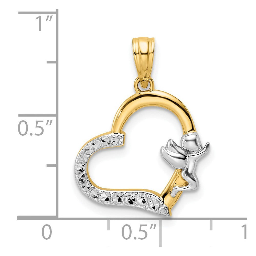 14k Yellow Gold & White Rhodium Cherub on Heart Pendant