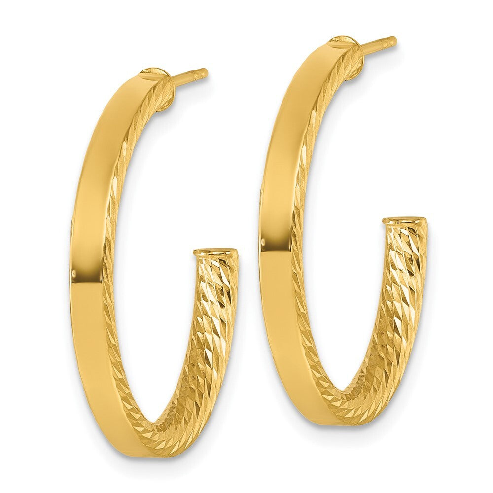 14k Yellow Gold Polished and Diamond-cut 3.00 x 25mm Tube C-Hoop Earrings