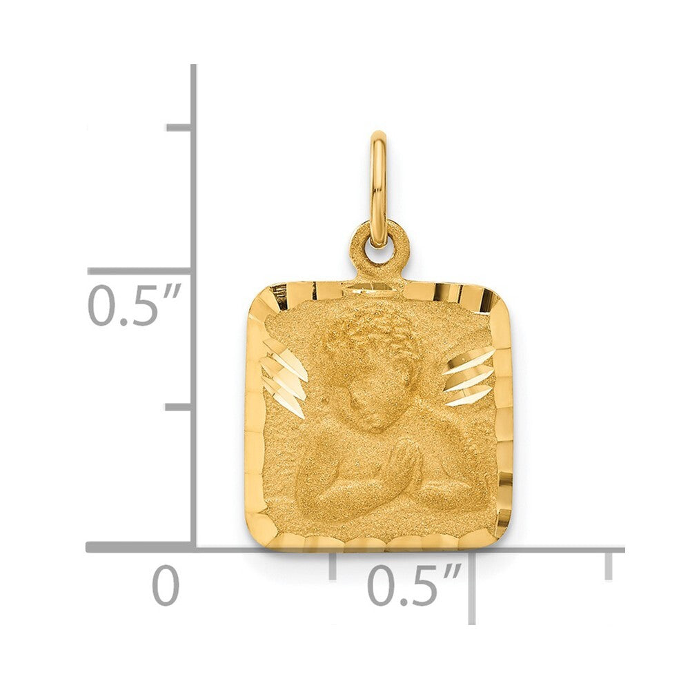 14k Yellow Gold Satin and Diamond-Cut Angel Charm Pendant for Women