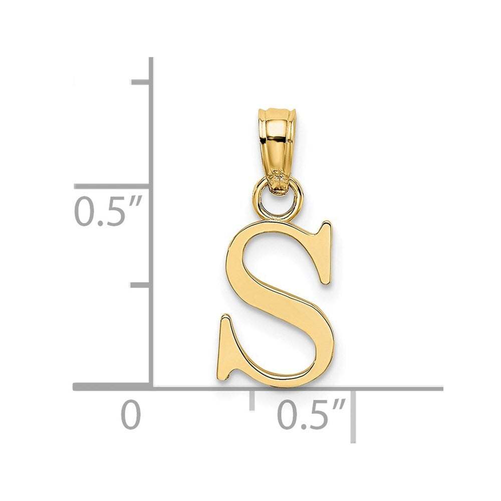 14k Yellow Gold Polished Block Letter S Initial Pendant for Women