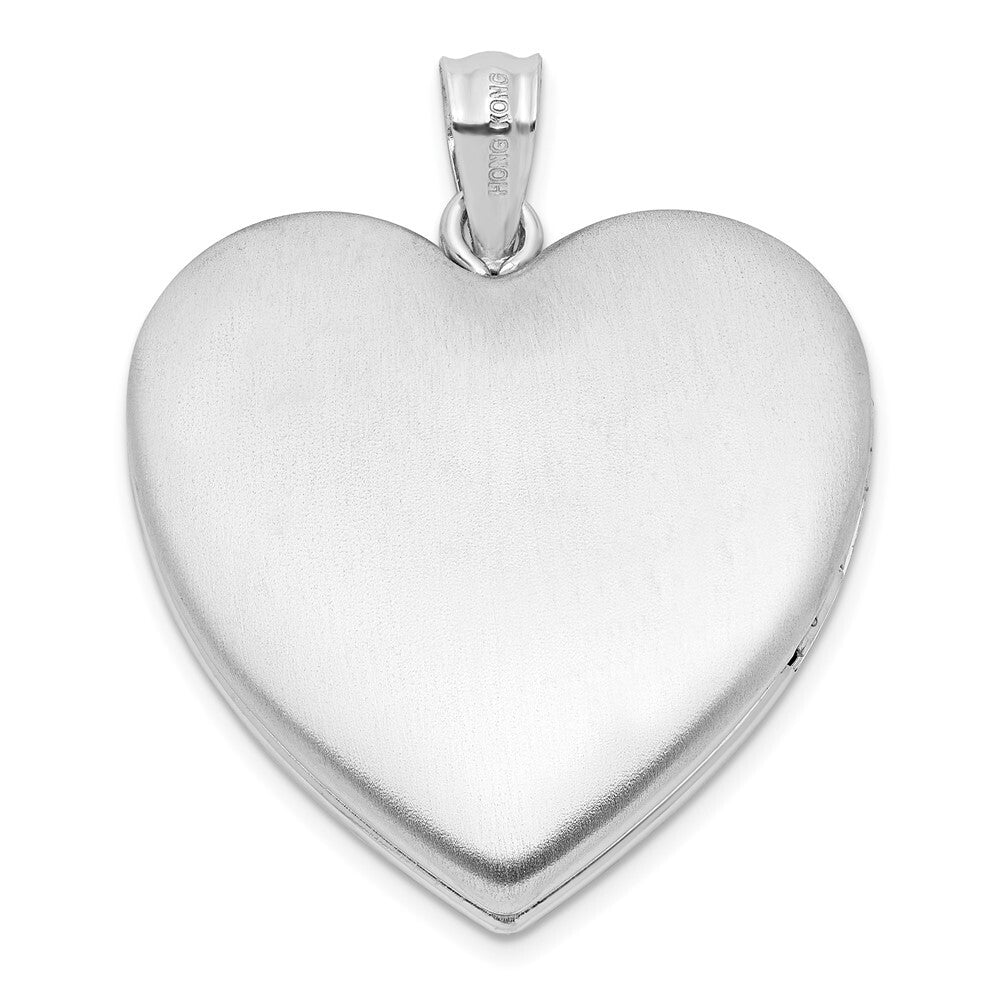 Sterling Silver Rhodium-plated 24mm Diamond-cut Cross Ash Holder Heart Locket