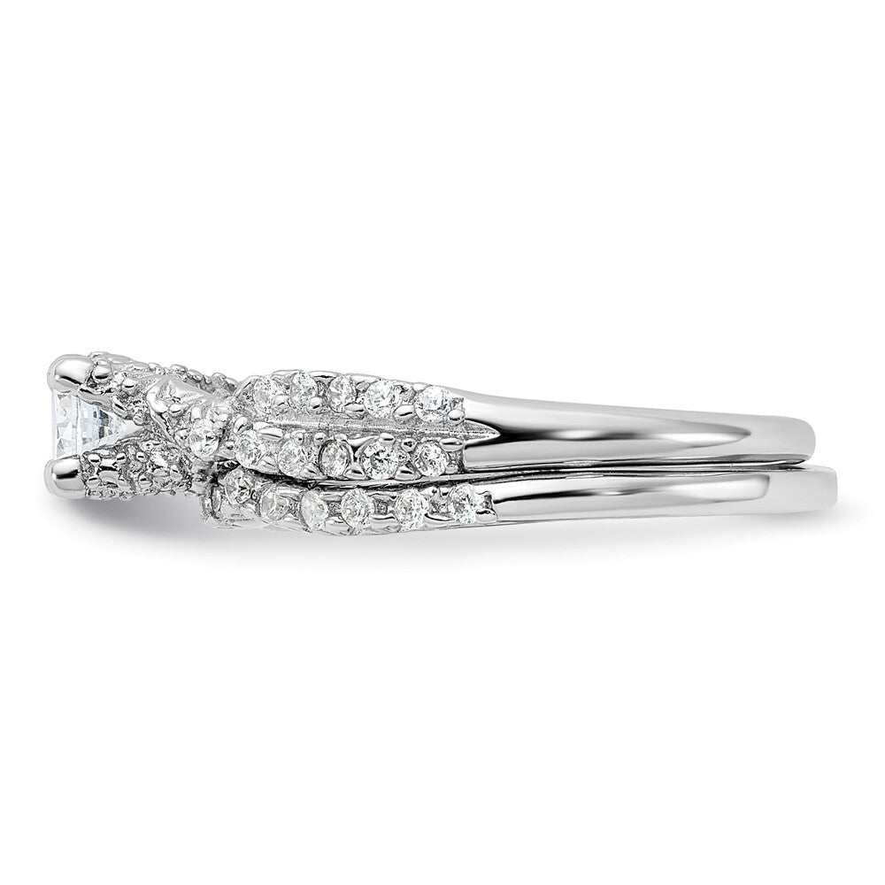 Sterling Silver Rhodium-plated 2-Piece Cubic Zirconia Wedding Set Ring Size 6