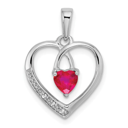 14k White Gold Ruby and Diamond Heart Pendant for Women