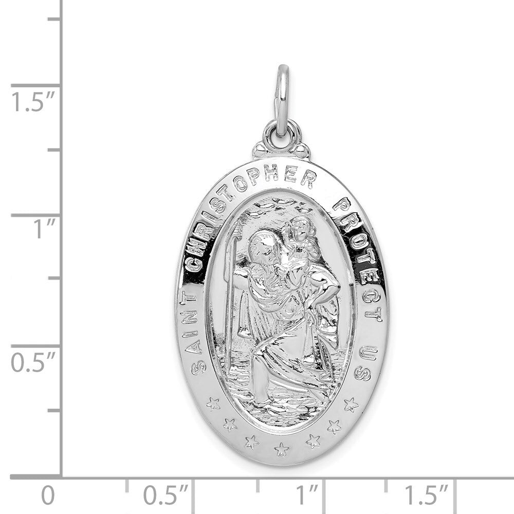 Sterling Silver Rhodium-plated Saint Christopher Medal Pendant