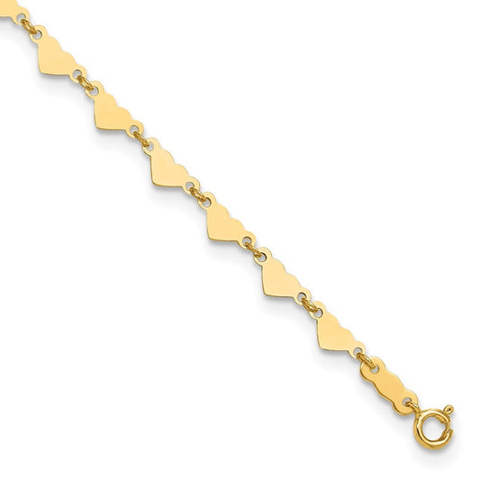 14k Yellow Gold Hearts and Oval Links 11" Anklet