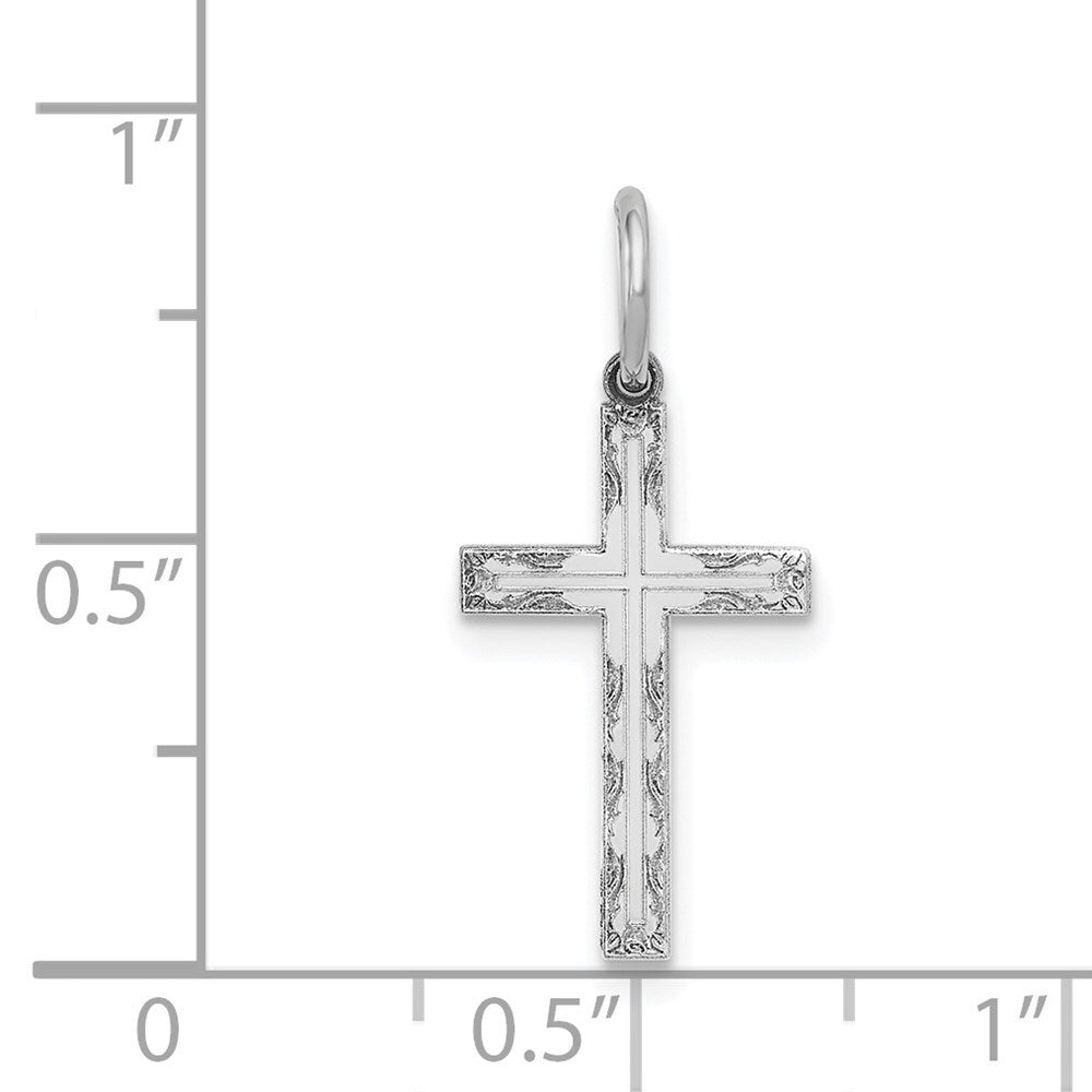 14k White Gold Laser Designed Cross Charm Pendant for Women