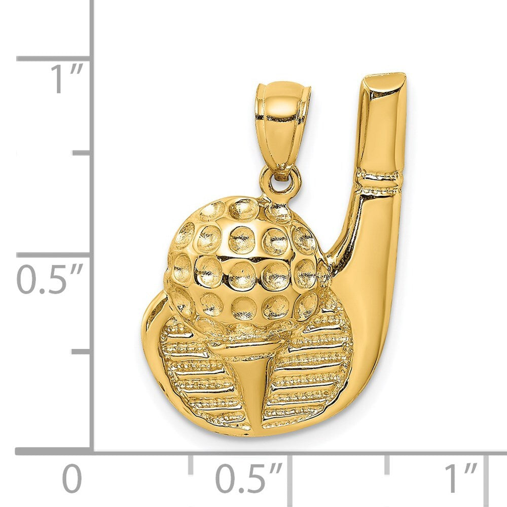14k Yellow Gold 2-D Golf Club and Ball On Tee Charm Pendant for Women