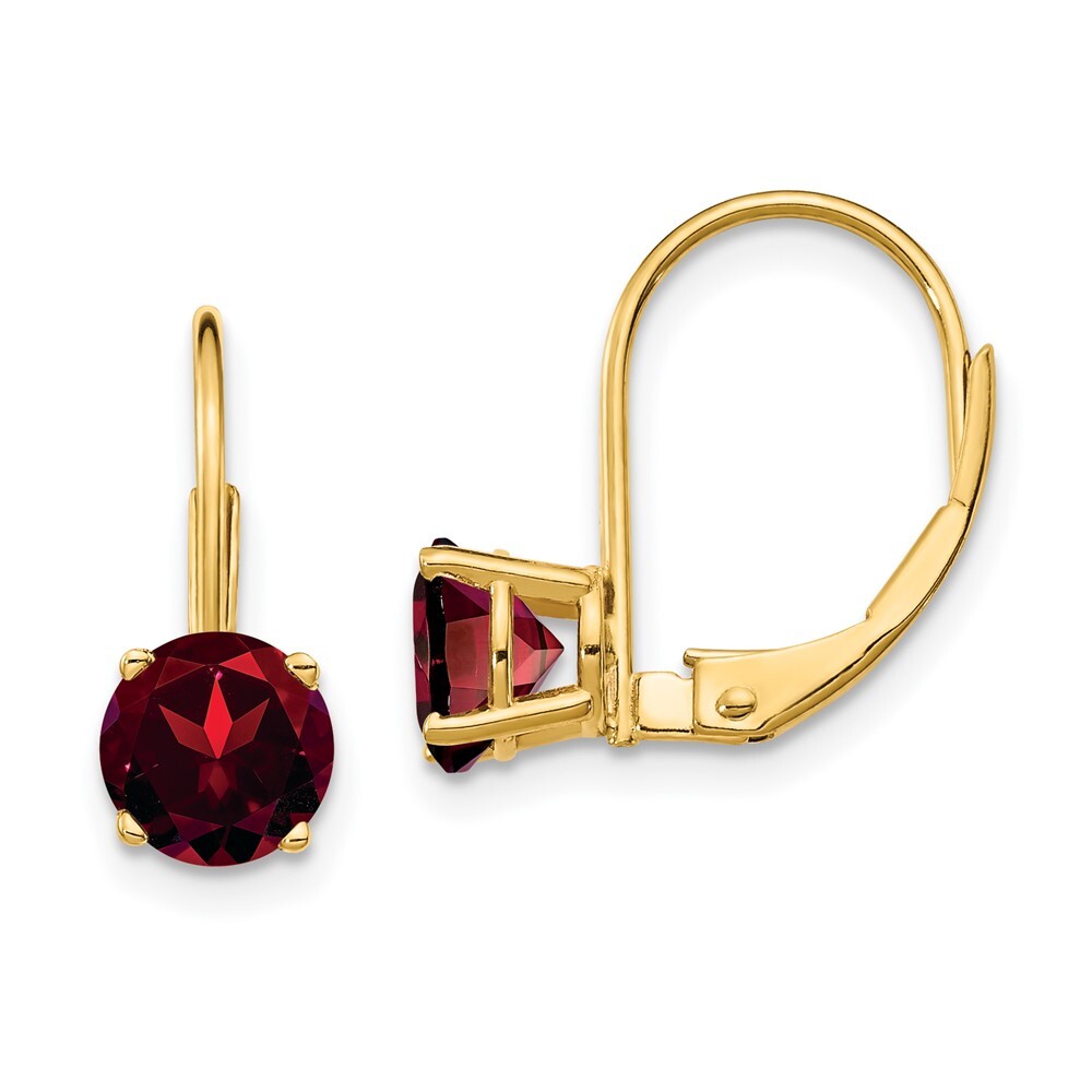 14k Yellow Gold 6mm Garnet Dangle Earrings Leverback Gift for Women