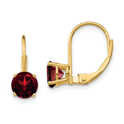 14k Yellow Gold 6mm Garnet Dangle Earrings Leverback Gift for Women
