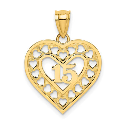 14k Yellow Gold 15 in Cut-out Heart Charm Pendant for Women