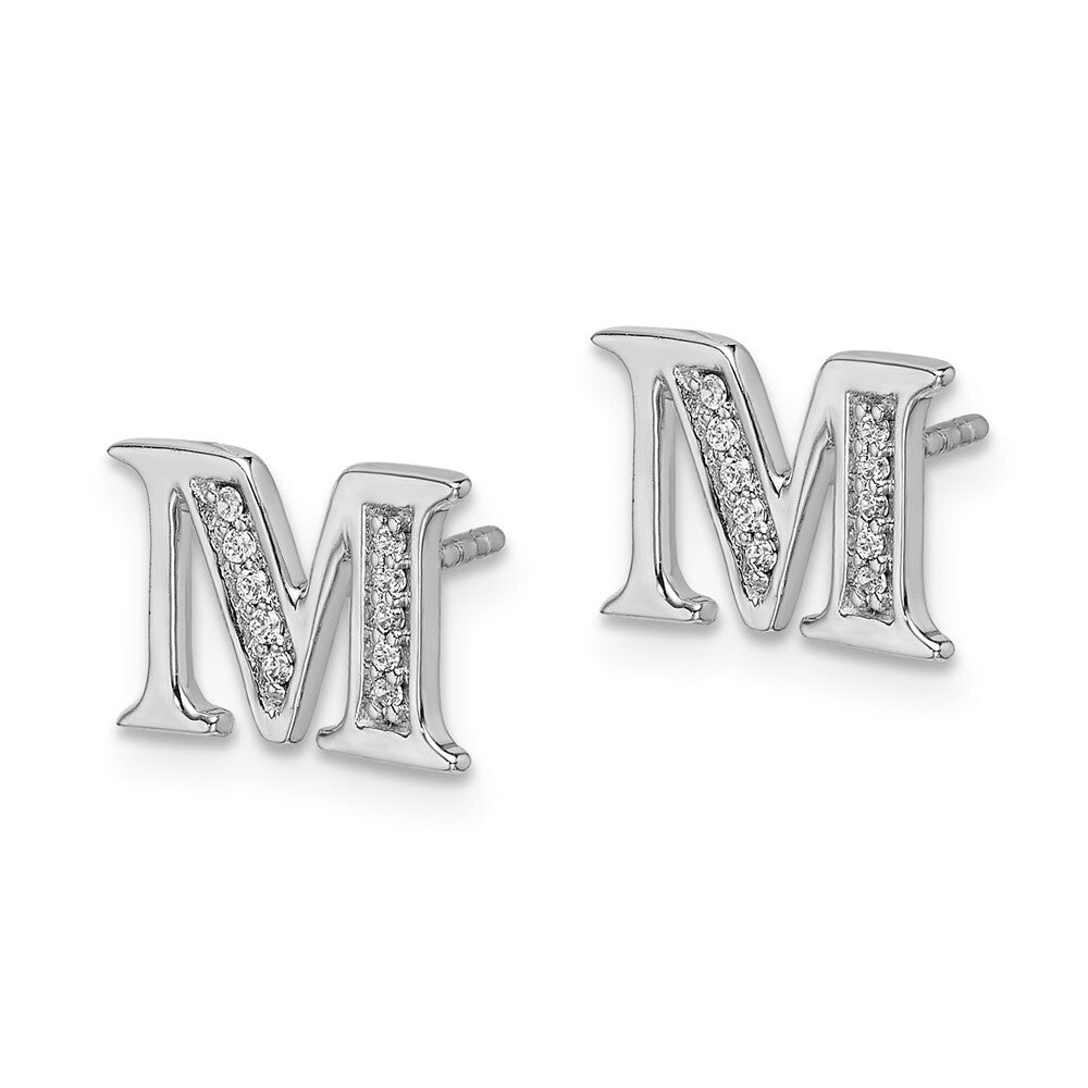 14k White Gold Diamond Initial M Stud Earrings Gift for Women