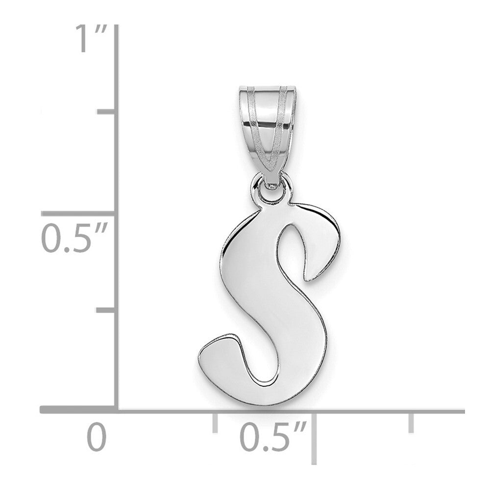 14k White Gold Polished Script Letter S Initial Pendant for Women