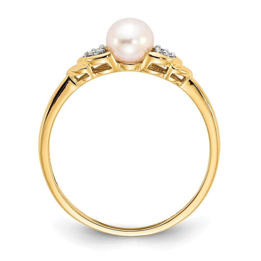 14K Yellow Gold FW Cultured Pearl and Diamond Ring