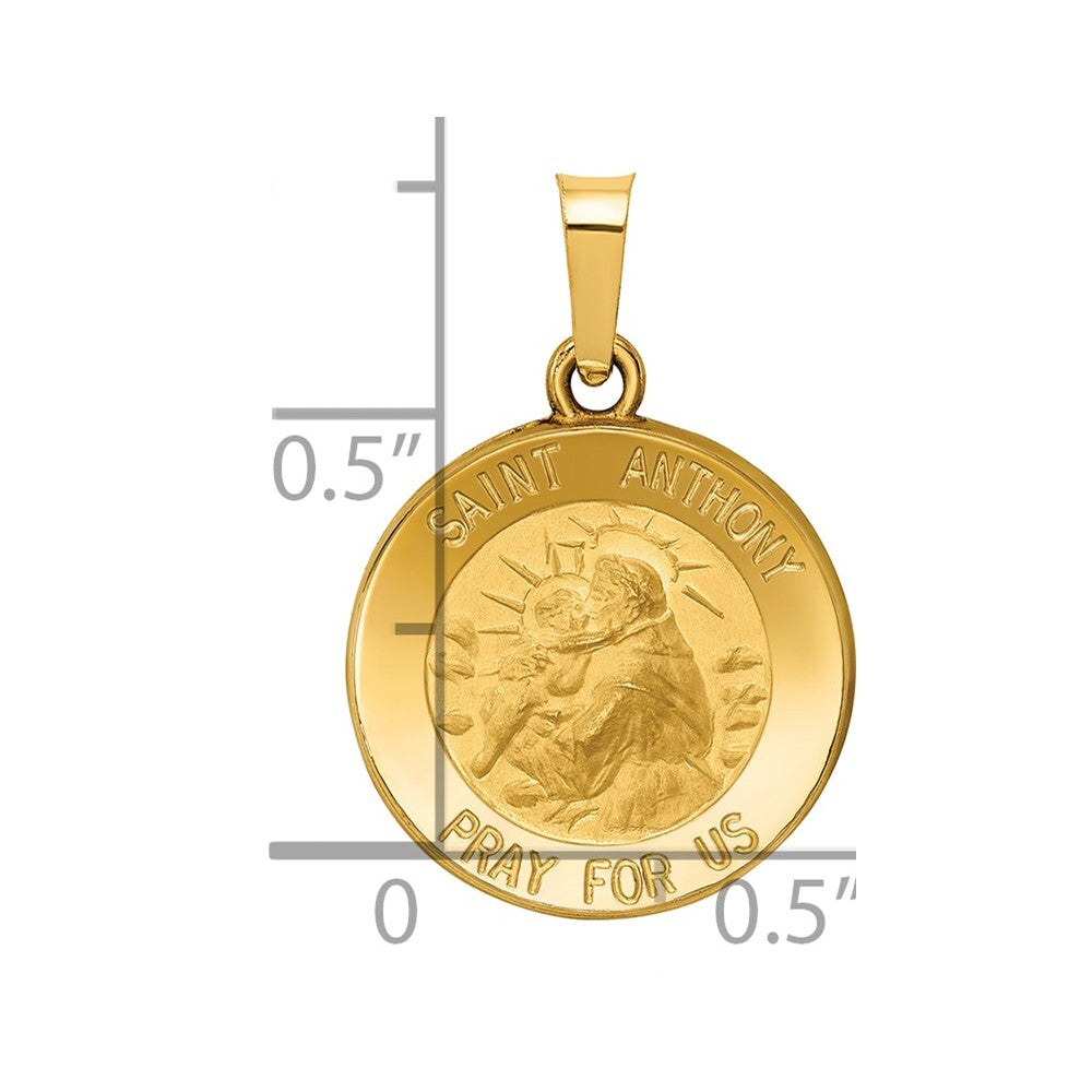 14k Yellow Gold Polished and Satin St. Anthony Medal Hollow Pendant for Women