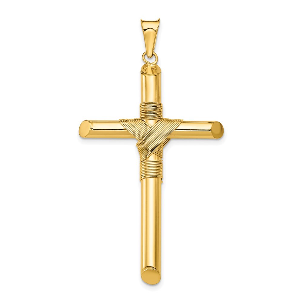 14k Yellow Gold Polished Center Wrap Tube Cross Pendant