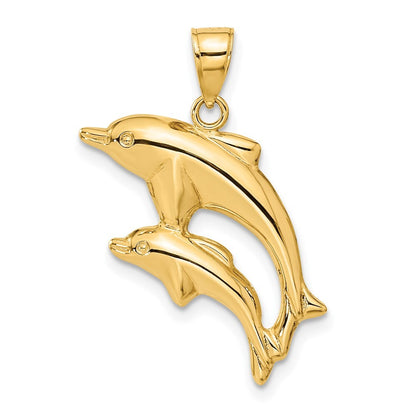 14k Yellow Gold Dolphin Pair Pendant for Women