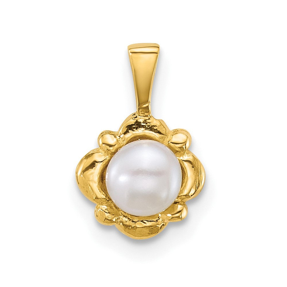 14k Yellow Gold Polished 4-5mm Button White Freshwater Cultured Pearl Pendant