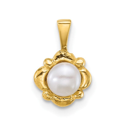 14k Yellow Gold Polished 4-5mm Button White Freshwater Cultured Pearl Pendant