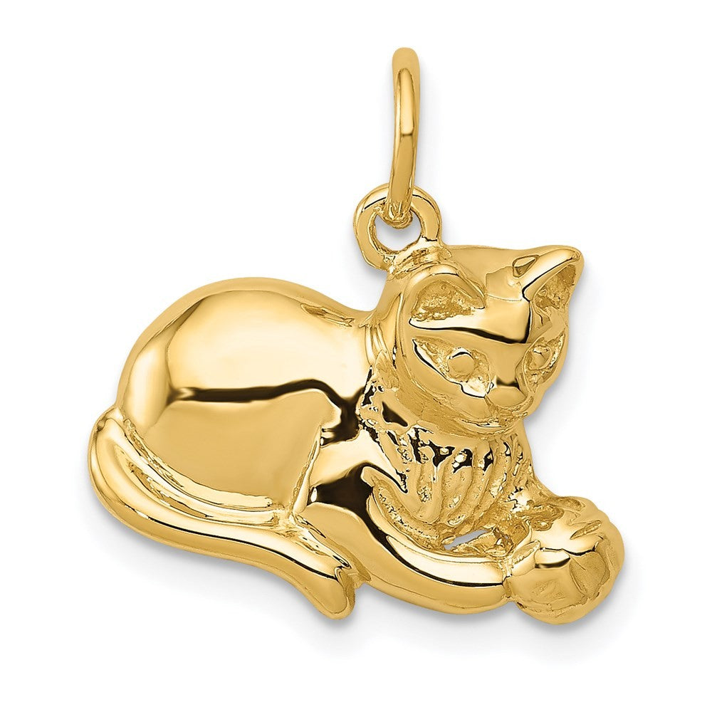 14k Yellow Gold Cat Charm Pendant