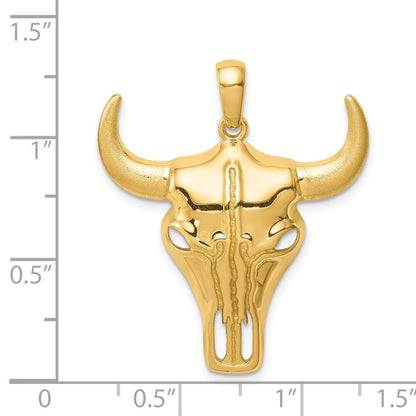 14k Yellow Gold Steer Skull Pendant for Women