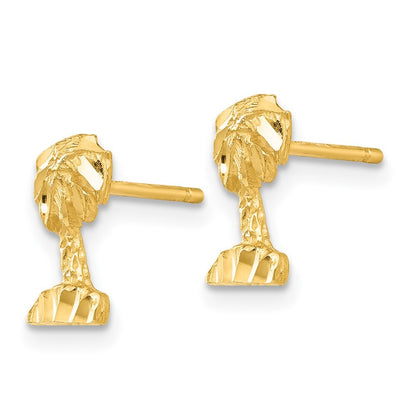 14k Yellow Gold Diamond-cut Palm Tree Stud Earrings Gift for Women