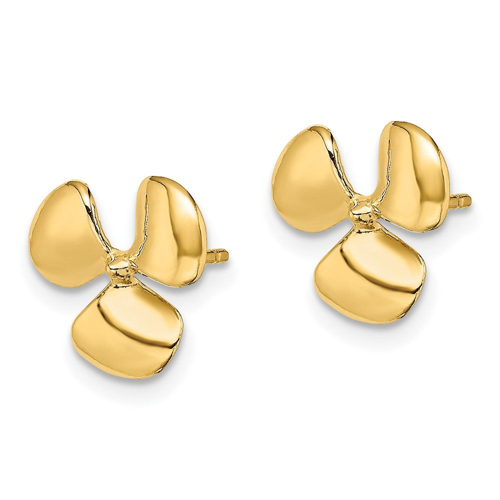 14k Yellow Gold Polished Three Blade Propeller w/ Center Bead Earrings