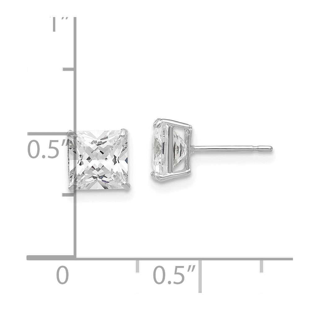 14k White Gold 6mm Square Cubic Zirconia Stud Earrings Gift for Women