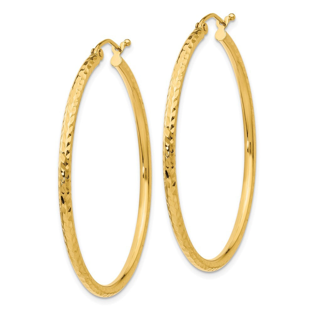 14k Yellow Gold Diamond-cut 2mm Round Tube Hoop Earrings